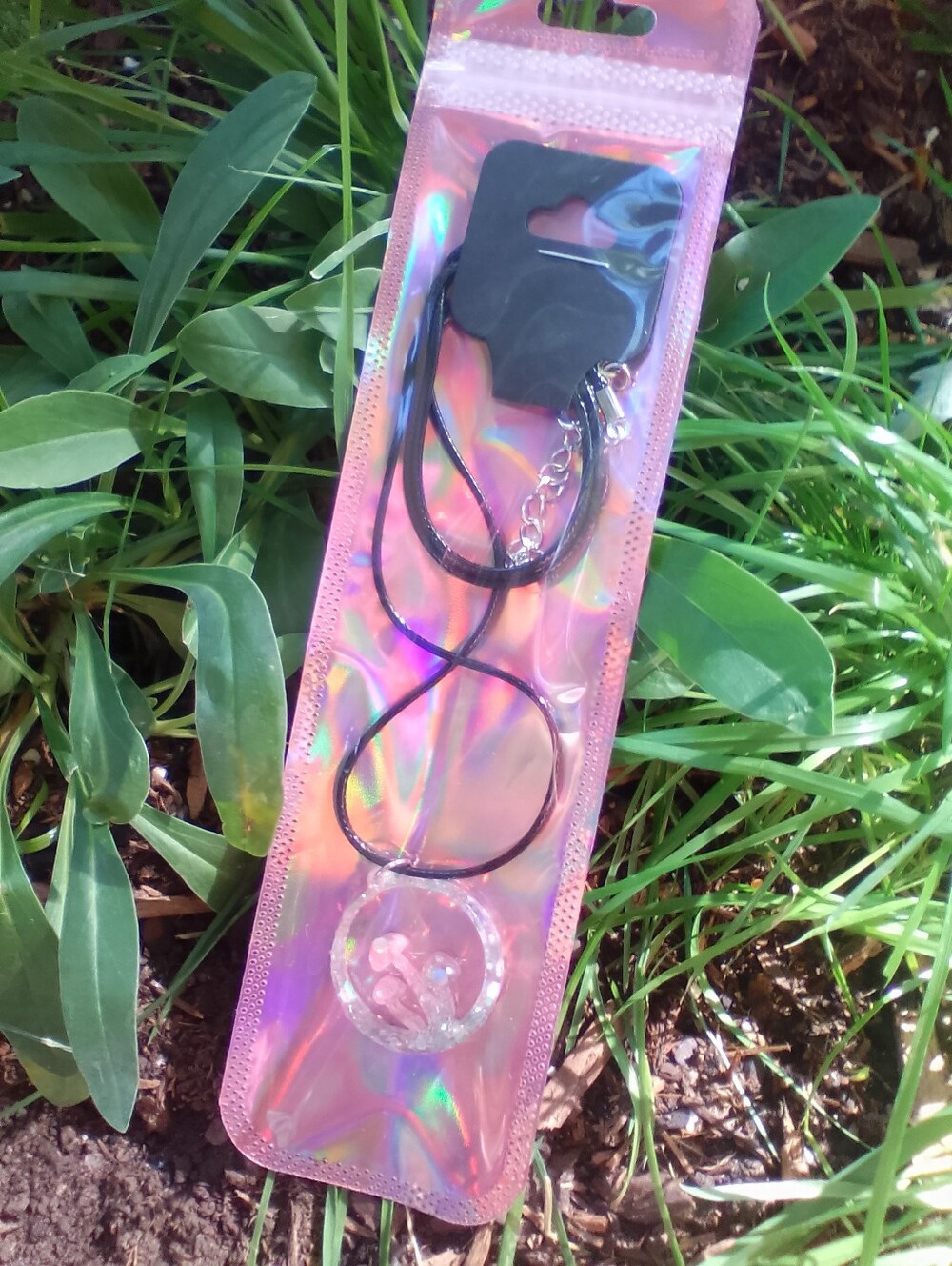 Clear Resin Phone Necklace with Black Cord